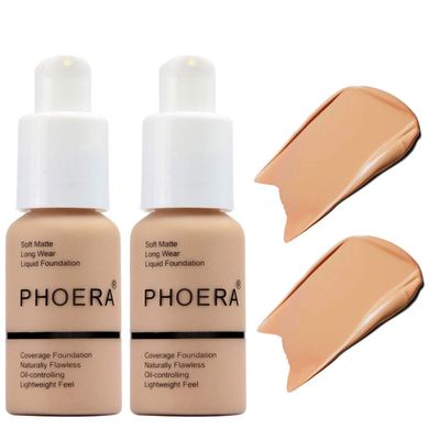 BestLand 2Pack PHOERA Foundation Full Coverage Liquid Foundation Cream - Long-lasting Lightweight Concealer - Oil-Free Formula - Natural Shade - Suitable for All Skin Types (2 Pack Buff Beige #104)