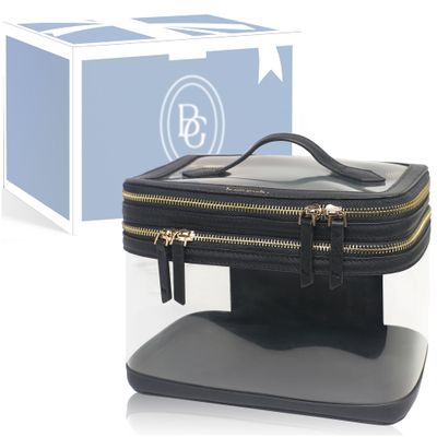 Extra Large Clear Makeup Bag for Women with Zipper Organizer Vegan Leather, Clear Travel Make Up Bags Women, Clear Waterproof Travel Skincare Cosmetic Bag for Women Travel with Zipper Toiletry Case