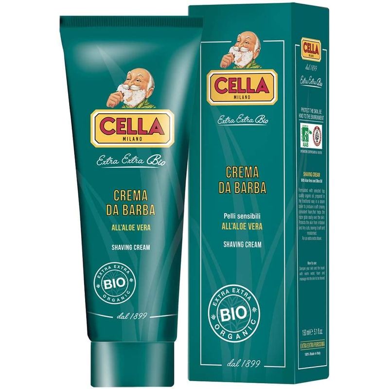 CELLA MILANO, Organic Aloe Vera Shave Cream/Soap, For use with a Shaving Brush, Generates a Rich, Thick and Protective Lather, No Shave Bowl Needed, Made in Italy