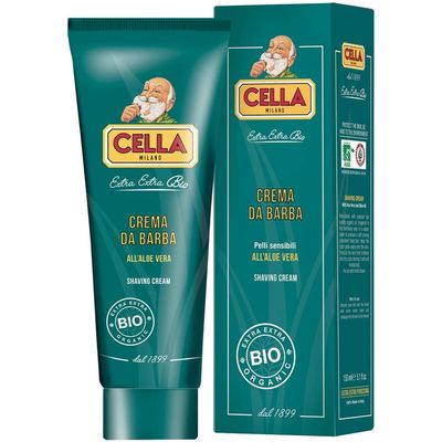 CELLA MILANO, Organic Aloe Vera Shave Cream/Soap, For use with a Shaving Brush, Generates a Rich, Thick and Protective Lather, No Shave Bowl Needed, Made in Italy