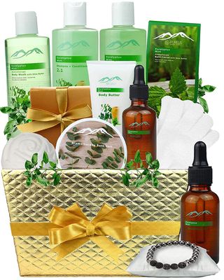 Bed Bath Body Gift Set Eucalyptus Mint Aromatherapy Spa Baskets for Men &amp; Women. Bath &amp; Body Spa Gift Baskets for Relaxation! Best Dads Gift Baskets for Fathers, Husband, Friends!