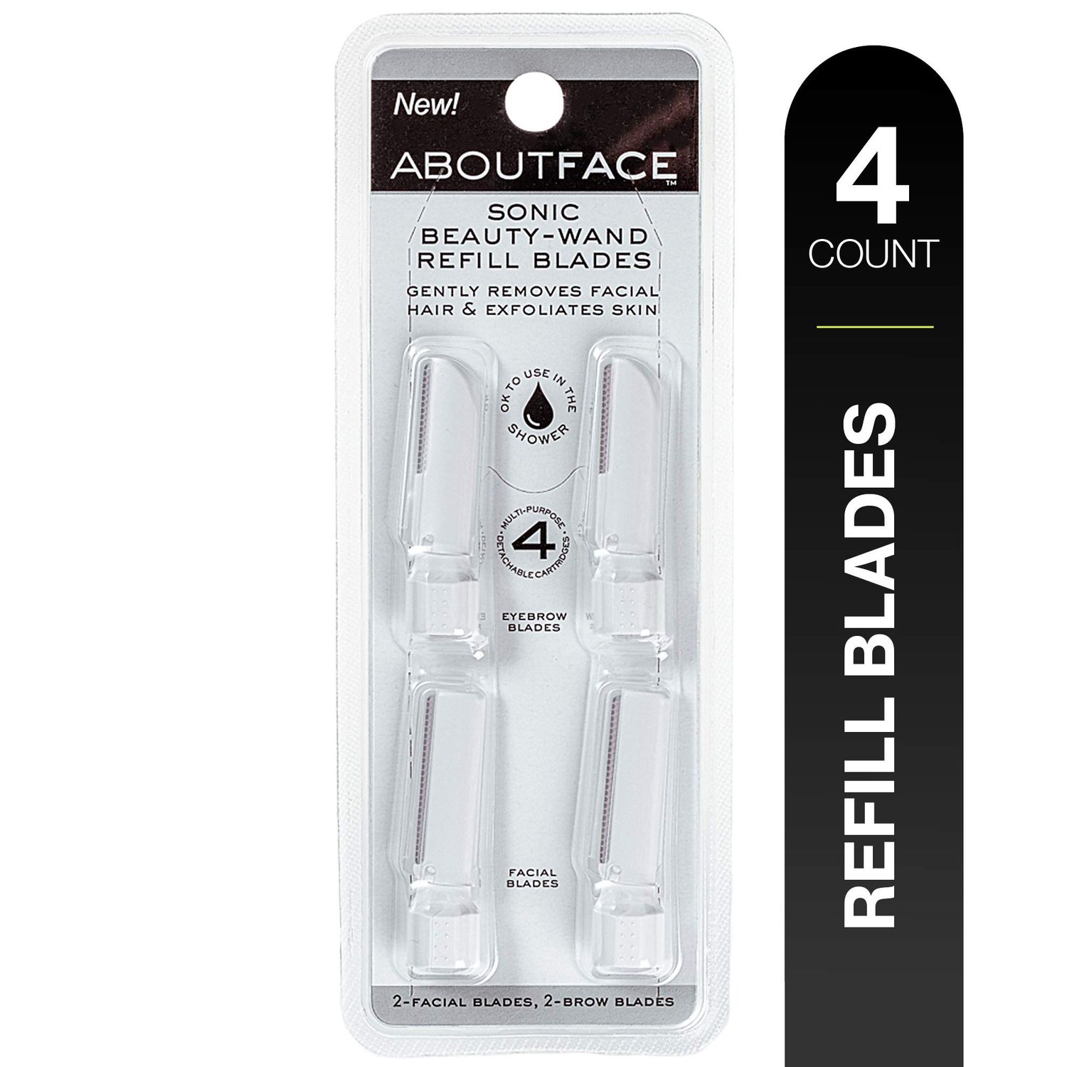 About Face Sonic Beauty-Wand Refill Blades for Exfoliating, 4 Pack  Includes 2 Facial Blades &amp; 2 Brow Blades