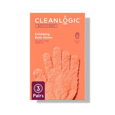Cleanlogic Bath &amp; Body Exfoliating Glove, Stretchy Bath &amp; Shower Gloves, Reusable Exfoliator Tool for Smooth &amp; Softer Skin, 3 Pairs, 6 Count