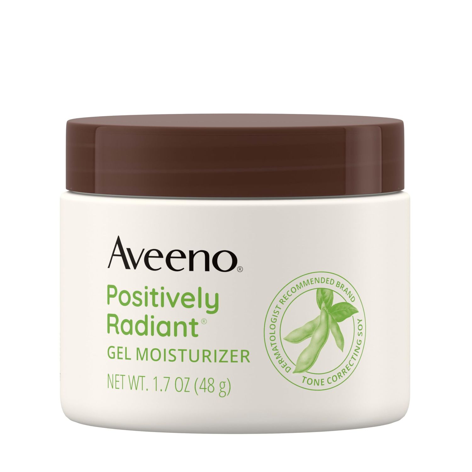 Aveeno Positively Radiant Daily Gel Facial Moisturizer with Hyaluronic Acid &amp; Tone-Correcting Soy, Hydrating &amp; Brightening Gel Face Cream Evens Skin Tone &amp; Texture, Hypoallergenic, 1.7 oz