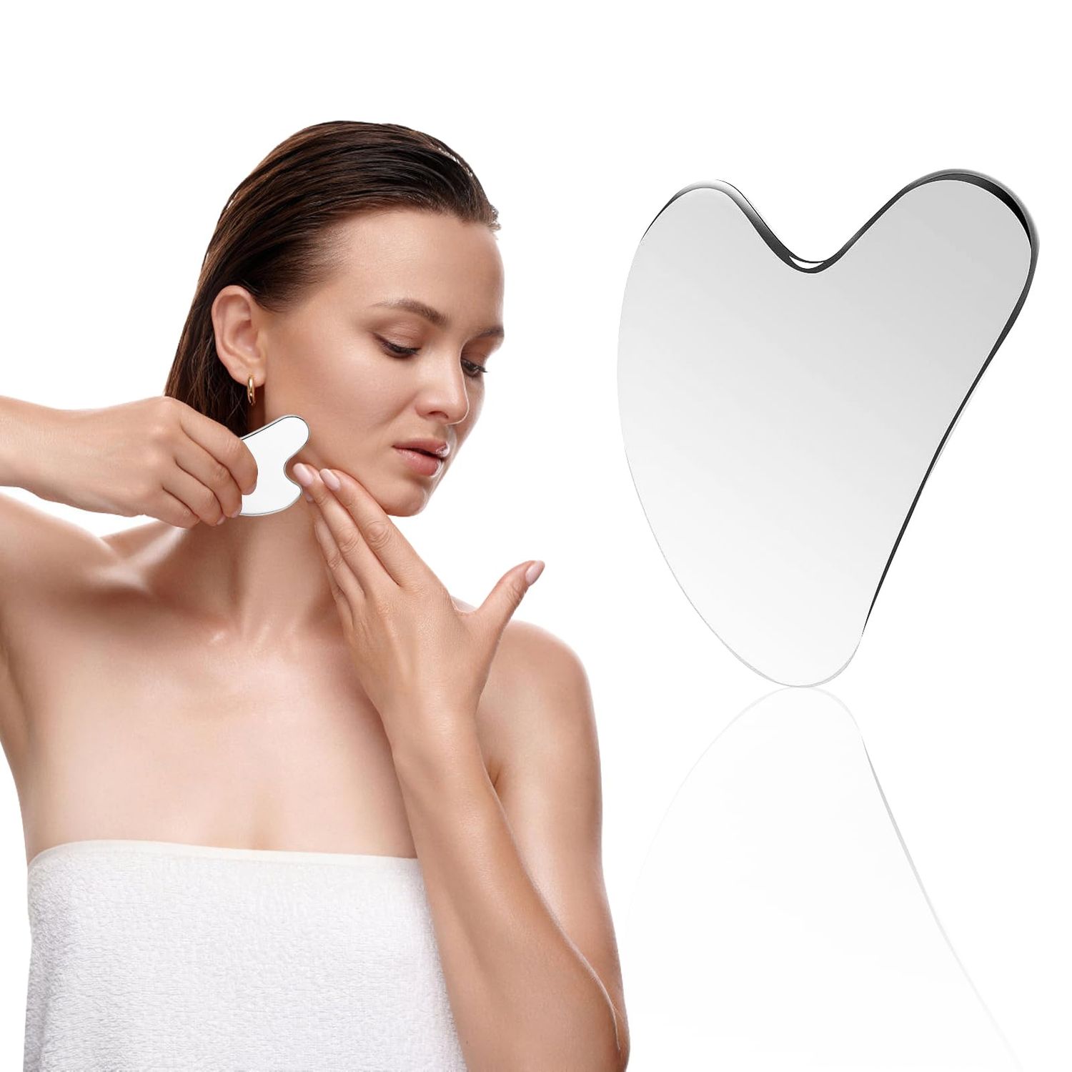 Face Roller and Gua Sha Facial Tool, Face Massage Roller for Wrinkles and Lifting, Guasha Stone Beauty Tools for Women to Reduce Puffiness and Improve Wrinkles of Neck &amp; Eyes (Metallic)