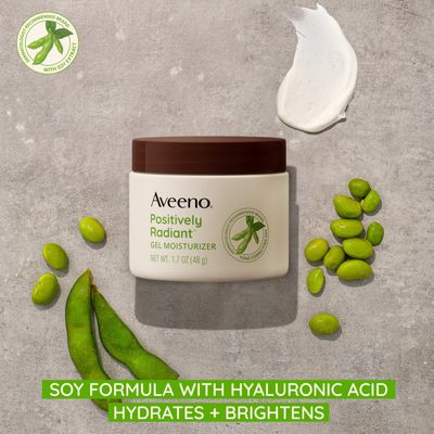 Aveeno Positively Radiant Daily Gel Facial Moisturizer with Hyaluronic Acid & Tone-Correcting Soy, Hydrating & Brightening Gel Face Cream Evens Skin Tone & Texture, Hypoallergenic, 1.7 oz