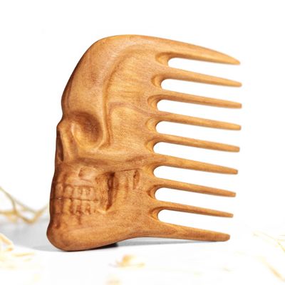 Handmade Wooden Beard Comb for Men Eco-Friendly Natural Wood Anti-Static Beard Grooming Tool Perfect for Styling Detangling &amp; Shaping Gentle on Beard &amp; Skin Sustainable Gift Idea (Pear Skull)
