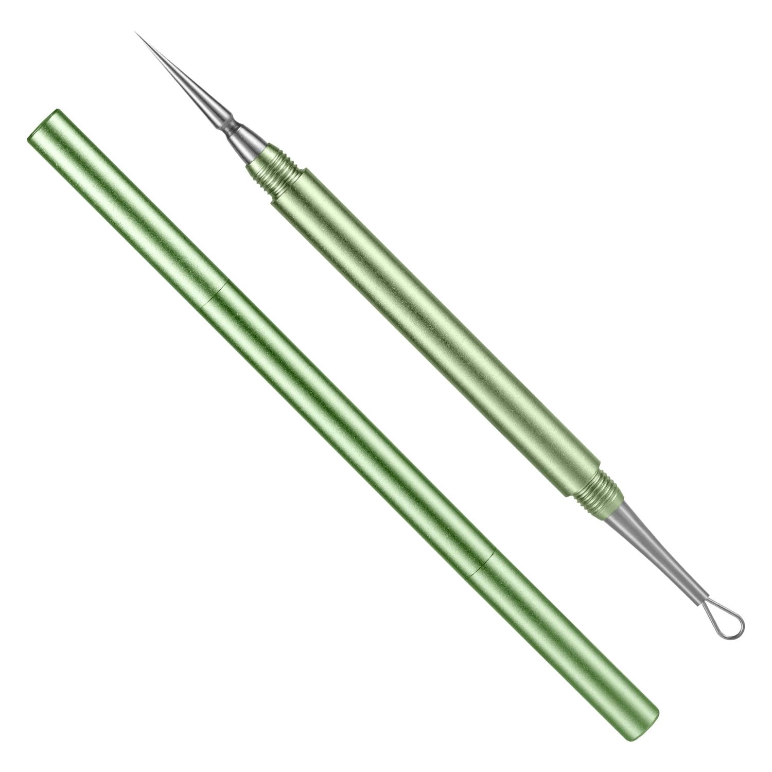 Blackhead Extractor, Metal 2 in 1 Acne Clean Needle Professional Pimple Popper Needle Whitehead Popping Extractor Double-Ended Black Head Remover Comedone Tool for Nose &amp; Face(Green)