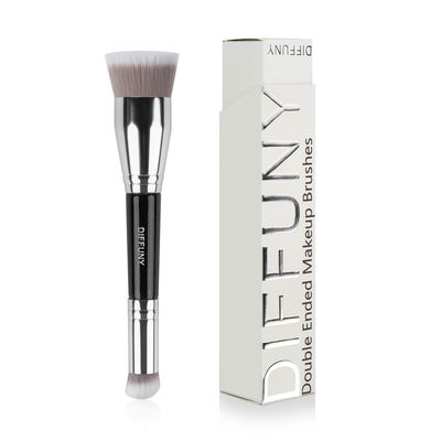 DIFFUNY Large Makeup Brushes Double Ended Foundation Brush &amp; Concealer Brush, Flat Top Kabuki Foundation Brush for Liquid, Cream, Blending, Buffing, Concealer, Dual Sided Make Up Brushes