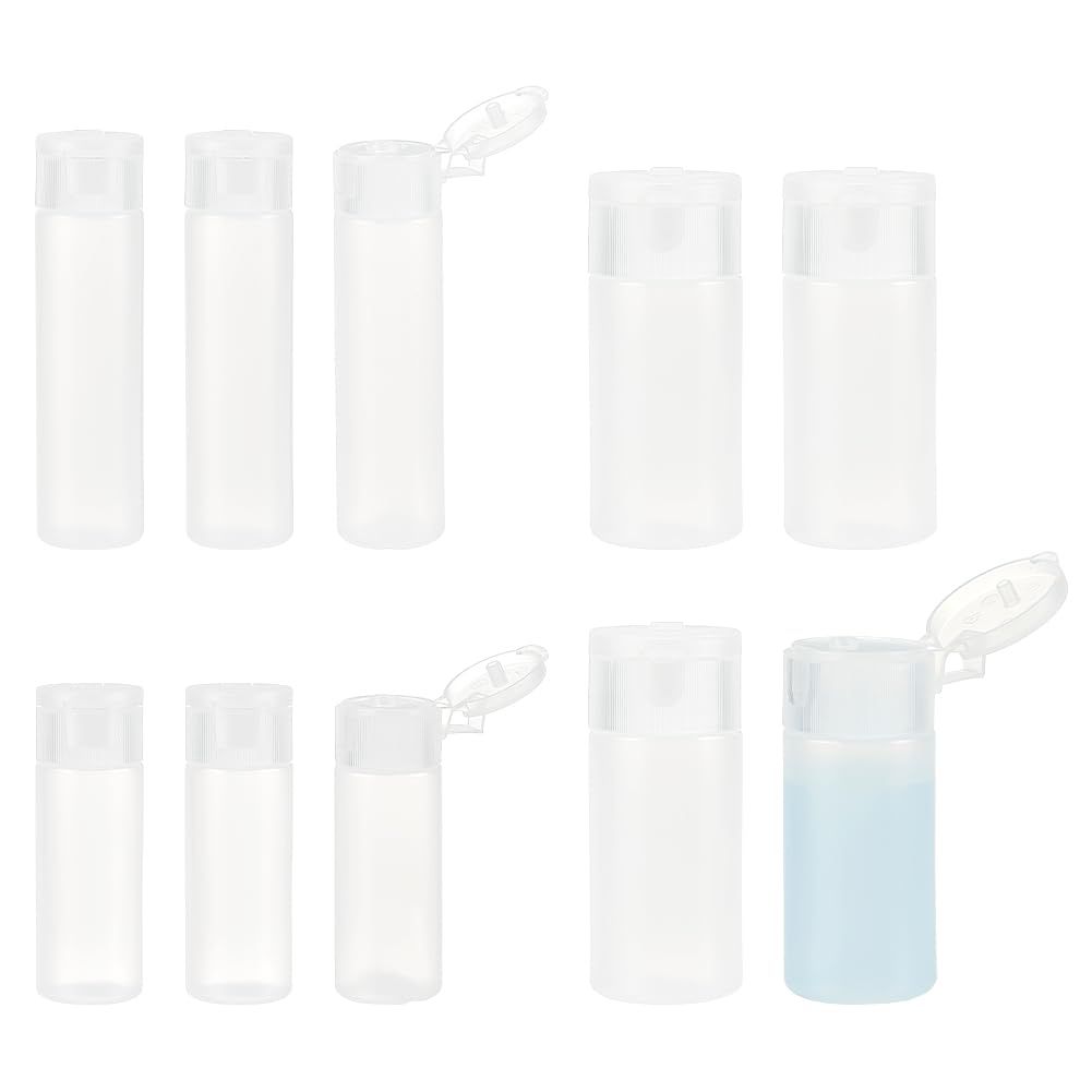 BENECREAT 10Pcs 12ml/18ml/30ml Travel Bottles Plastic Toiletry Bottles Flip Cap Squeeze Sample Bottle Containers for Makeup Lotion Emulsion Foundation Shampoo Packing