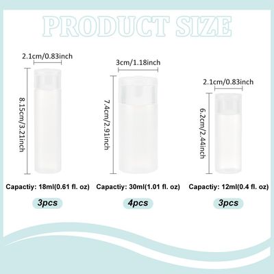 BENECREAT 10Pcs 12ml/18ml/30ml Travel Bottles Plastic Toiletry Bottles Flip Cap Squeeze Sample Bottle Containers for Makeup Lotion Emulsion Foundation Shampoo Packing