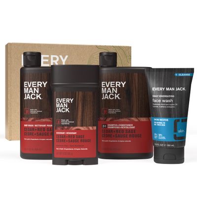 Every Man Jack Mens Cedar + Red Sage Bath and Body Gift Set - Clean Ingredients &amp; Cedar, Sage, and Spice Ccent - Round Out His Routine with Mens Body Wash, 2-in-1 Shampoo, Deodorant &amp; Face Wash
