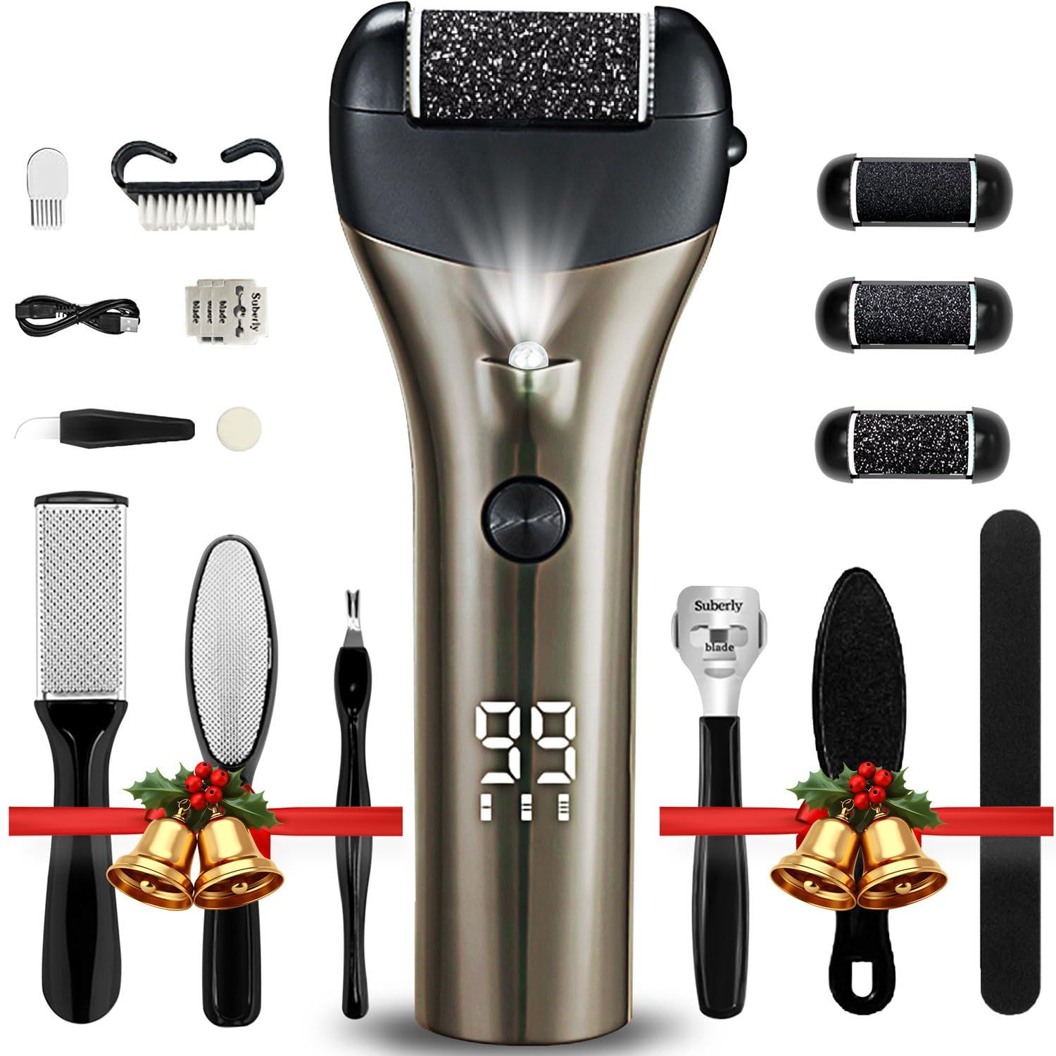 18 In1 Pedicure Kit Set,Electric Foot Callus Remover,Rechargeable Electronic Foot File- Ideal Gift, Professional Pedicure Tools, Waterproof Foot Scrubber, Pedicure Kit Feet Care for Dead Skin,Gunmetal