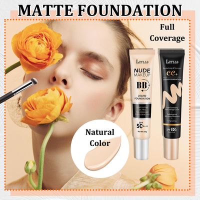 2 Pack Full Coverage Liquid Foundation,Moisturizing BB Cream Foundation Makeup Set with Foundation Brush,Oil Control Long Lasting Waterproof Concealer CC Cream Foundation for WomenNatural