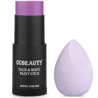 CCbeauty Purple Face Paint Stick,Face Painting Kit,Non Toxic SFX Makeup For Ursula Widowmaker Halloween Costume Cosplay,Professional FX Body Paint,Full Coverage Painting Foundation With Makeup Sponge