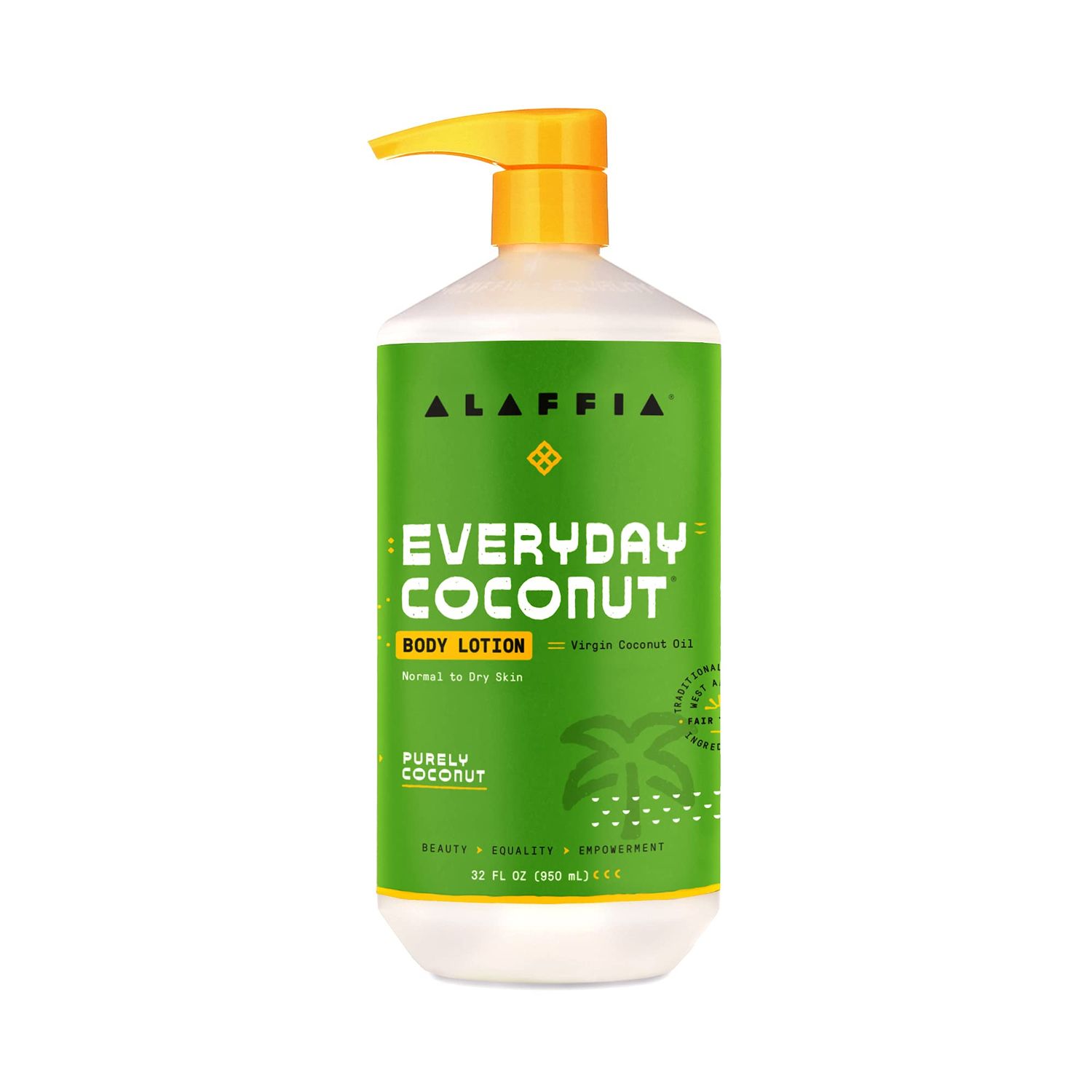 Alaffia EveryDay Coconut Hydrating Body Lotion, Normal to Dry Skin, Moisturizing Support for Soft &amp; Supple Skin, Purely Coconut, 32 Fl Oz