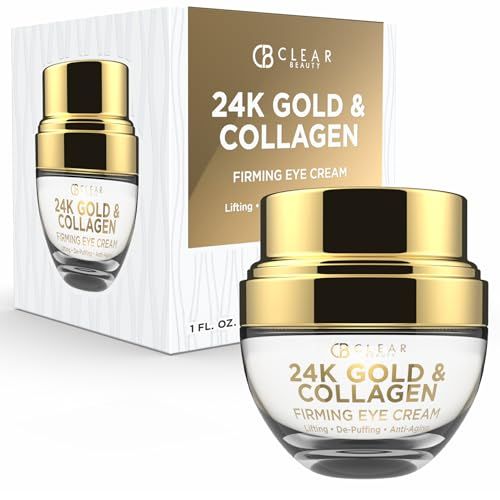 Clear Beauty 24k Gold &amp; Collagen Under Eye Cream - Hydrating, Firming &amp; Anti-Aging - Dermatologist Tested, Clean Beauty &amp; Cruelty-Free Korean Skin Care for All Skin Types - 1 Fl. Oz