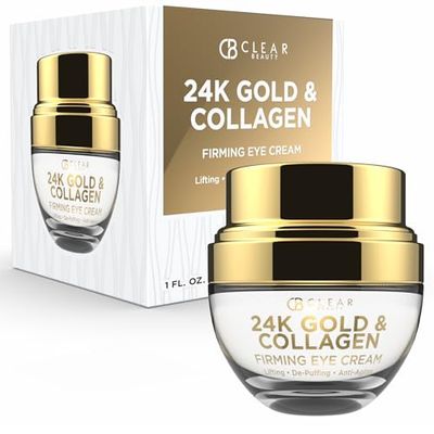 Clear Beauty 24k Gold &amp; Collagen Under Eye Cream - Hydrating, Firming &amp; Anti-Aging - Dermatologist Tested, Clean Beauty &amp; Cruelty-Free Korean Skin Care for All Skin Types - 1 Fl. Oz