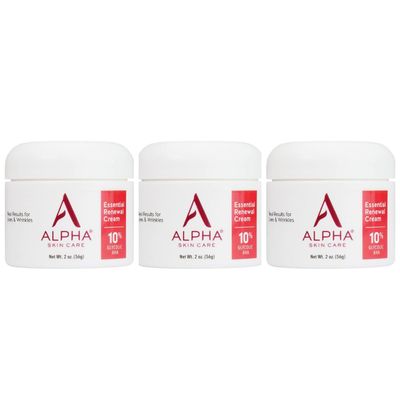 Alpha Skin Care Essential Renewal Cream | Anti-Aging Formula | 10% Glycolic Hydroxy Acid (AHA) | 2 Oz, Red, White (3 Pack)