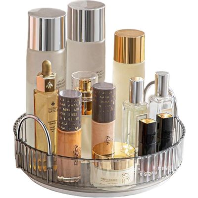 CESTATIVO Makeup Organizer for Vanity, 360 Rotating Bathroom Organizer Countertop, High-Capacity Skincare Organizer, Spinning Cosmetics Organizer for Dresser Countertop (1 Tier, Grey)