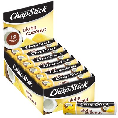 Chapstick Limited Edition Tropical Paradise Collection Aloha Coconut Flavored Skin Protectant Lip Balm Tube - Great for Moisturizing &amp; Hydrating Chapped, Cracked, Dry Lips  0.15oz Each, 12 Sticks