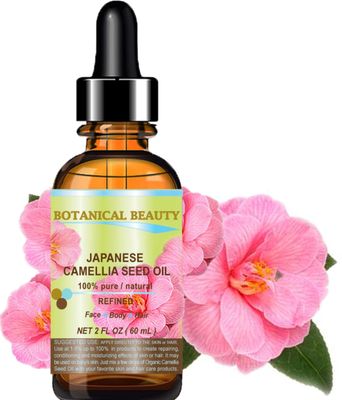 Botanical Beauty Japanese CAMELLIA Seed Oil. 100% Pure Natural Undiluted Refined Cold Pressed Carrier Oil to revitalize and rejuvenate the hair, skin and nails. 2 Fl. oz 60 ml