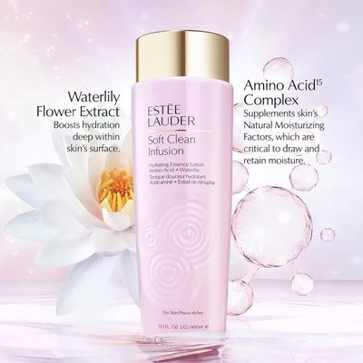 Este Lauder Soft Clean Infusion Hydrating Skin Essence Face Lotion with Amino Acid + Waterlily, 13.5 Fl Oz