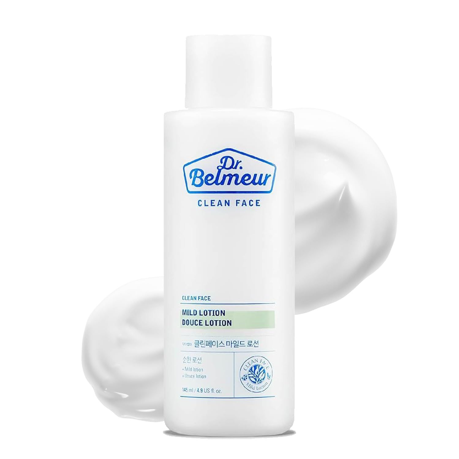 DR. BELMEUR Clean Face (Mild Lotion, 4.9fl oz) - Refreshing Moisturizer for Hydration, Non-Greasy. Korean Skin Care by LG Beauty. Panthenol, Mint, Sage, Phytosphingosine.