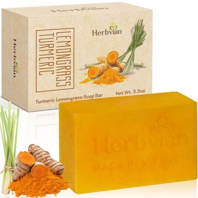 100% Natural Turmeric Soap Bar for Face and Body, Lemongrass Mosquito Repellent Soap, Vietnamese Back Acne Bath Body Soap, Anti-Acne Cleansing Healthy Skin for All Type Skins