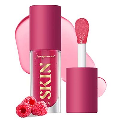 BANGFENG Big Brush Head Hydrating Lip Glow Oil Plumping Lip Tint, Hydrating Lip Gloss Tinted Lip Balm Transparent Lip Care, Long Lasting Nourishing Non-sticky Fresh Texture (Raspberry)