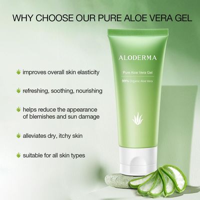 Aloderma 99% Organic Aloe Vera Gel for Face Made within 12 Hours of Harvest - Natural Hydrating Pure Aloe Vera Gel for Soothing Skincare - Moisturizing Aloe Gel for Skin, Face, &amp; Sensitive Skin, 4oz