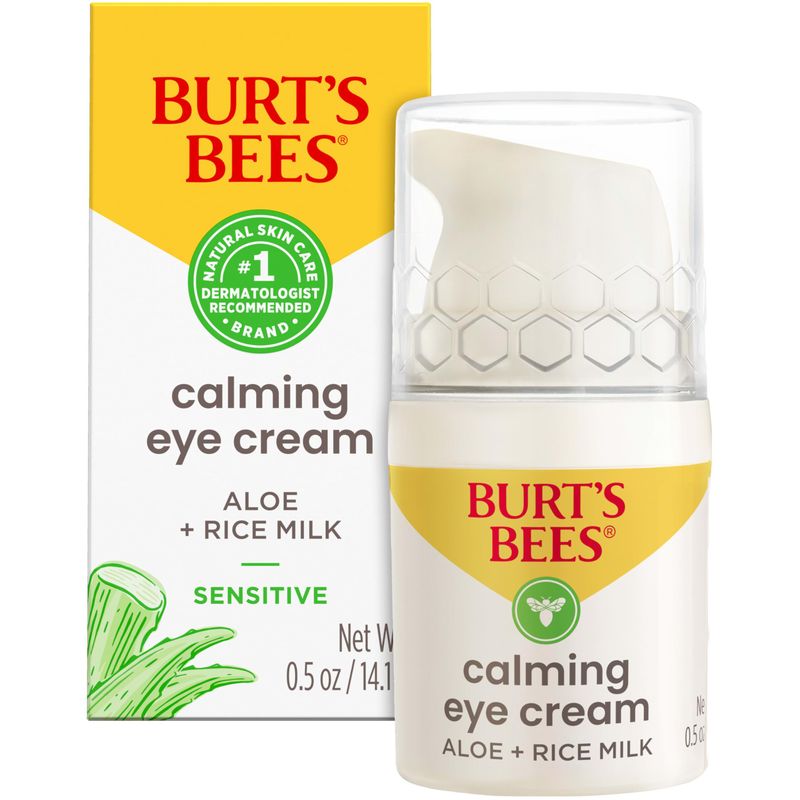Burt&#39;s Bees Valentines Day Gifts, Calming Eye Cream With Aloe and Rice Milk, Moisturizes Without Causing Redness or Irritation, 98.7 Percent Natural Origin Skin Care, 0.5 oz. Bottle