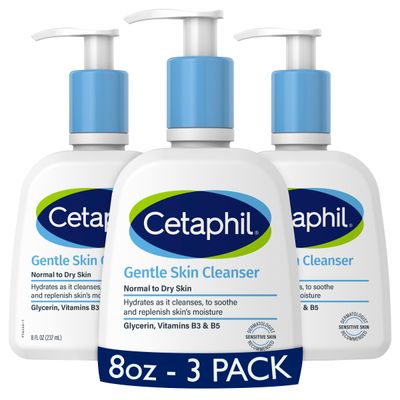 Cetaphil Face Wash, Hydrating Gentle Skin Cleanser for Dry to Normal Sensitive Skin, NEW 8 oz 3 Pack, Fragrance Free, Soap Free and Non-Foaming