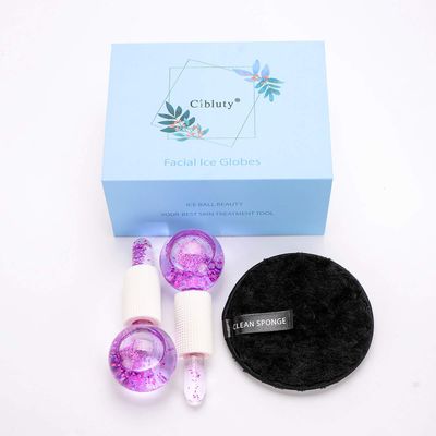 CIBLUTY ICE BEAUTY BALLS for FACIAL, 2PCS Purple Facial Roller for Cold Facial Massage Face Roller Balls with Anti-Freeze Liquid to Reduce Puffiness, Pores, Wrinkles