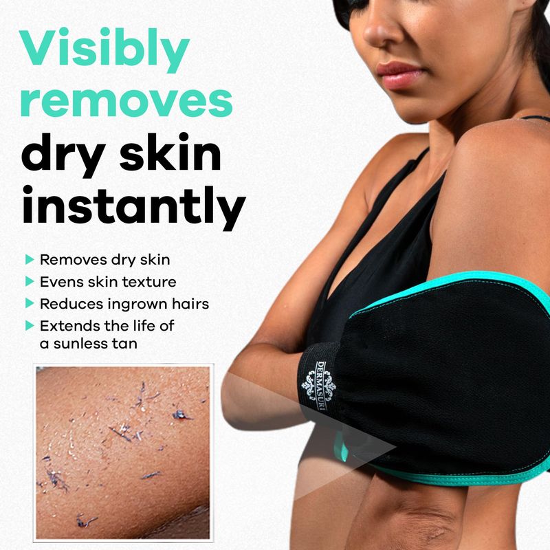 Dermasuri Deep Exfoliating Glove - Exfoliating Mitt Body Scrubber - Korean Skin Scrubber Exfoliator &amp; Dead Skin Remover - Keratosis Pilaris Scrub - Spray Tan Remover - Shower Skincare (1 Pack)