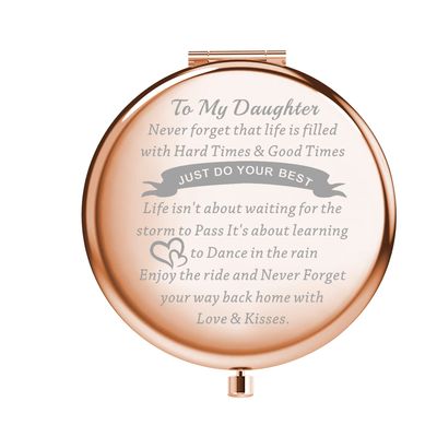 Daughter Compact Mirror to My Daughter Graduation Gift Travel Makeup Mirror for Sweet 16 Birthday Daughter Gift (Rose Gold)