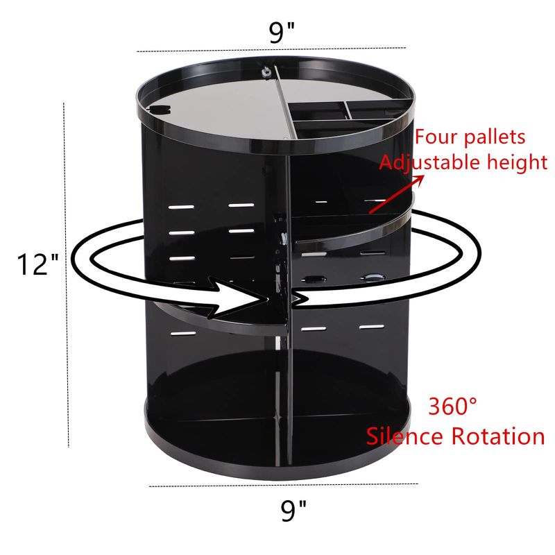 Cq acrylic 360 Degree Rotating Makeup Organizer Countertop For Vanit,Adjustable Make up Holder Height,Black Plastic Spinning Skincare Organizer for Skin Care Beauty Product Bathroom Organizer,Set of 1