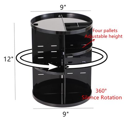 Cq acrylic 360 Degree Rotating Makeup Organizer Countertop For Vanit,Adjustable Make up Holder Height,Black Plastic Spinning Skincare Organizer for Skin Care Beauty Product Bathroom Organizer,Set of 1