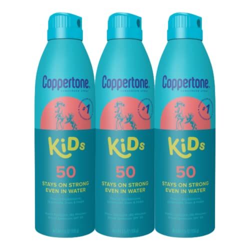 Coppertone Kids Sunscreen Spray SPF 50, Tear Free, Water Resistant Sunscreen for Kids, Pediatrician Recommended Broad Spectrum Spray Sunscreen SPF 50, Bulk Sunscreen Pack, 5.5 Oz Can, Pack of 3