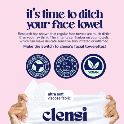 clensi Disposable Face Towels - Disposable Face Towelettes, Makeup Remover Dry Wipes, Super Soft Lint-Free Facial Towels, 50 Count, Large Clean Towels for Sensitive Skin, 10x12in