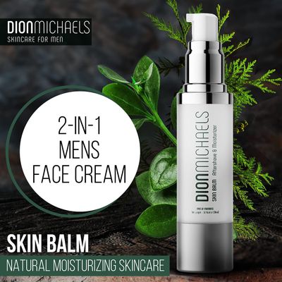 Dion Michaels 2-in-1 Aftershave Balm and Face Moisturizer for Men - Soothing Post Shave Balm & Moisturizer with Aloe, Argan Oil, Oats, Shea Butter - After Shave Balm for Men - Mens Aftershave, 1oz