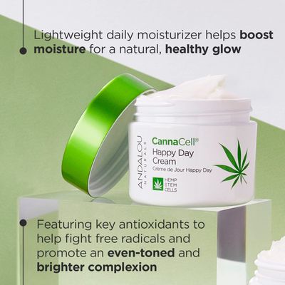 Andalou Naturals Cannacell Happy Day Cream, Face Moisturizer with Nourishing Hemp Stem Cell Formula for Restored &amp; Glowing Skin, Face Cream for Women &amp; Men, 1.7 fl oz