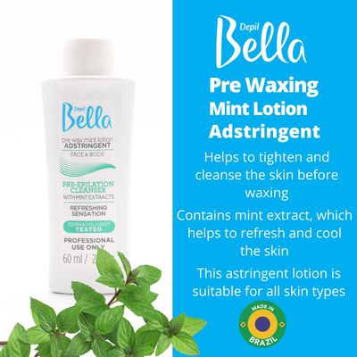 Depil Bella Waxing Bundle: Pre-Wax Astringent Lotion with Mint &amp; Post-Wax Oil with Cotton Seed, 60 ml Each
