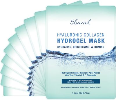 Ebanel 10-Pack Hydrogel Collagen Face Mask, Instant Brightening Hydrating Facial Masks Sheet Mask for Firming, Lifting Anti Aging Anti Wrinkle with Hyaluronic Acid, Peptide, Aloe Vera, Vitamin C &amp; E