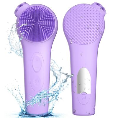 ADINC Silicone Face Scrubber, Waterproof Rechargeable Facial Cleansing Brush, 5 Cleansing Modes with Nose Brush for Women &amp; Men Electric Face Wash Brush for Deep Cleaning Exfoliating, Massaging Purple