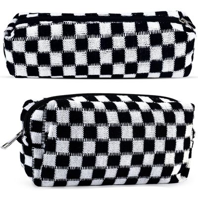 2Pcs Checkered Makeup Bag for Women Cometic Pouch Travel Small Cosmetic Bag Set Cute Makeup Pouch for Purse Portable Zippered Skincare Bag Toiletry Bag Organizer Preppy Trendy Storage Bag(Black)