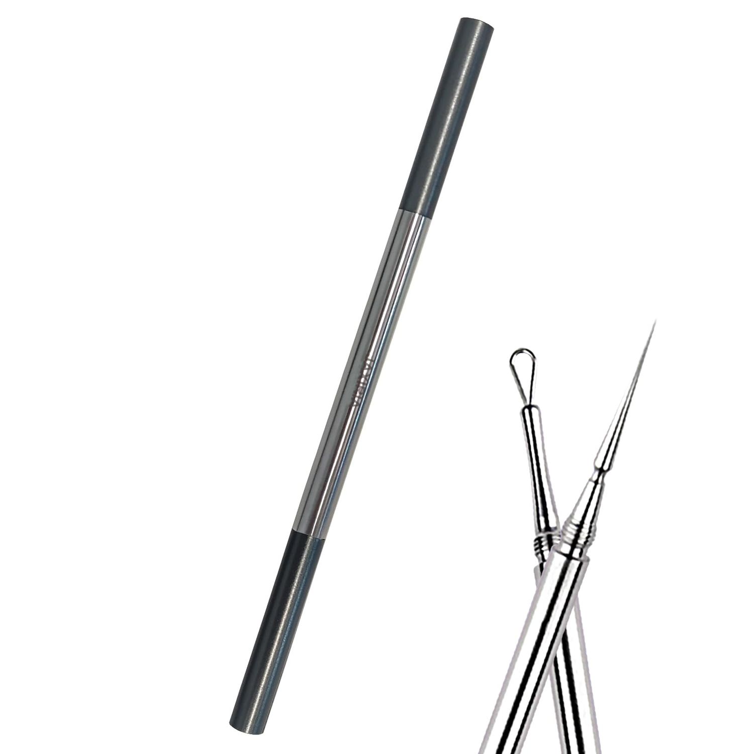 Acne Needle and Blackhead Removal Tool, Stainless Steel Pimple Popper Tool, Double Ended Needle with Cap Removal for Nose Face (1 Pack Black)