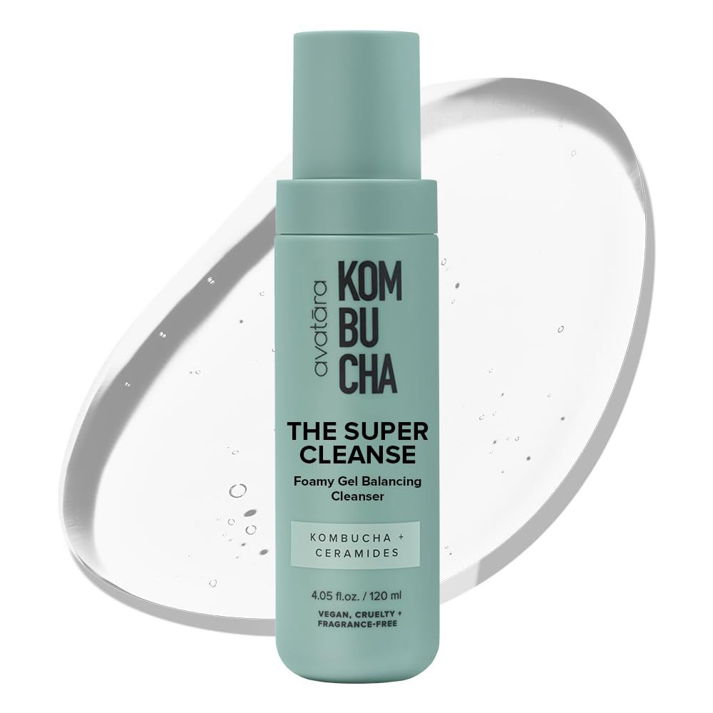 Avatara - Kombucha The Super Cleanse Face Wash, Natural Skin-Balancing Facial Cleanser, Face Cleanser with Hyaluronic Acid and Chicory Root, Skincare for Boys, Girls &amp; Teens 4.05 fl. Oz.