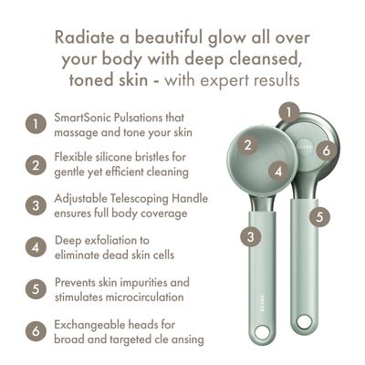 GESKE Sonic Full-Body Brush & Intensive Exfoliator | 8 in 1 | Electric Body Cleansing Brush | With SmartSonic Pulsations | Deep Cleansing, Exfoliation, Massage | Extendable Handle | Rough Skin Remover