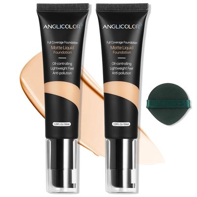 Anglicolor Matte Oil Control Concealer Foundation 2PCS, Flawless Soft Long Lasting Foundation Makeup,Waterproof Full Coverage Face Makeup Strong Concealer Foundation for Oily Acne Skin (2PC 104, 60ml)